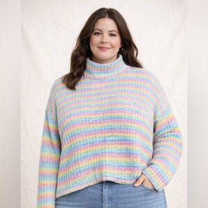 Peace Love World Pastel Striped Turtleneck Sweater